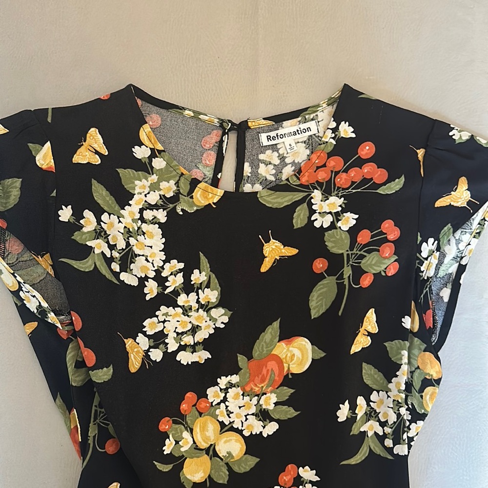 Reformation Black Floral Midi Dress